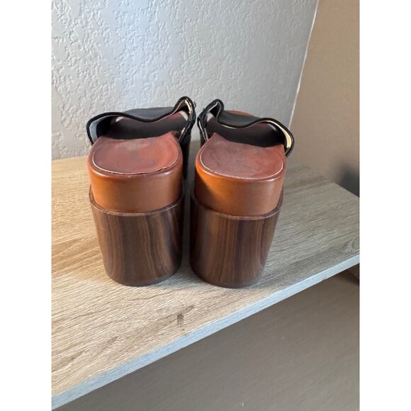 Jessica Simpson Black Leather Platform Wedge Slide Sandals Size 6.5M/37 - Picture 3 of 8